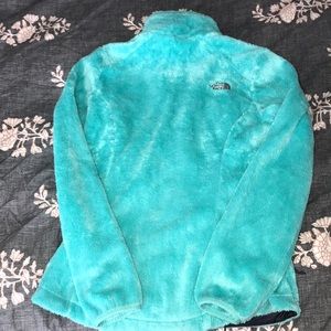 Teal with grey fuzzy North Face jacket